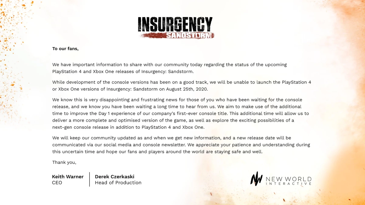 Insurgency: Sandstorm - Релиз консольной версии отложен Insurgency: Sandstorm - Релиз консольной версии отложен