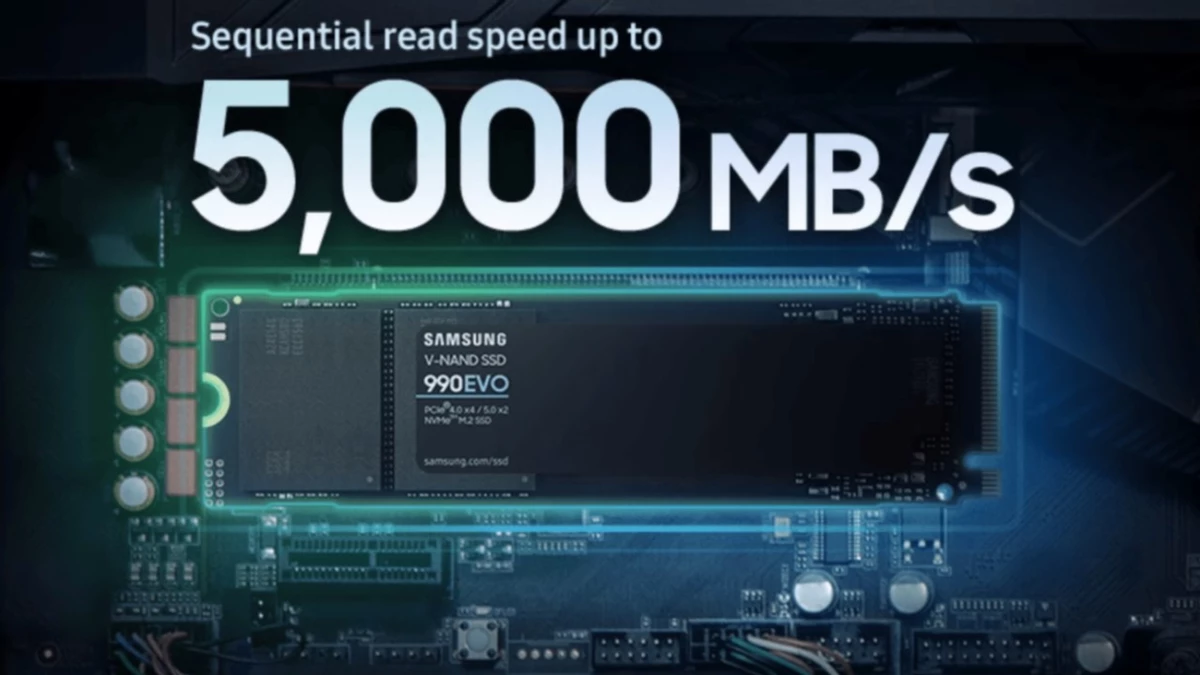 SSD Samsung 990 Evo поддерживает PCIe 4.0 x4 и PCIe 5.0 x2 SSD Samsung 990 Evo поддерживает PCIe 4.0 x4 и PCIe 5.0 x2