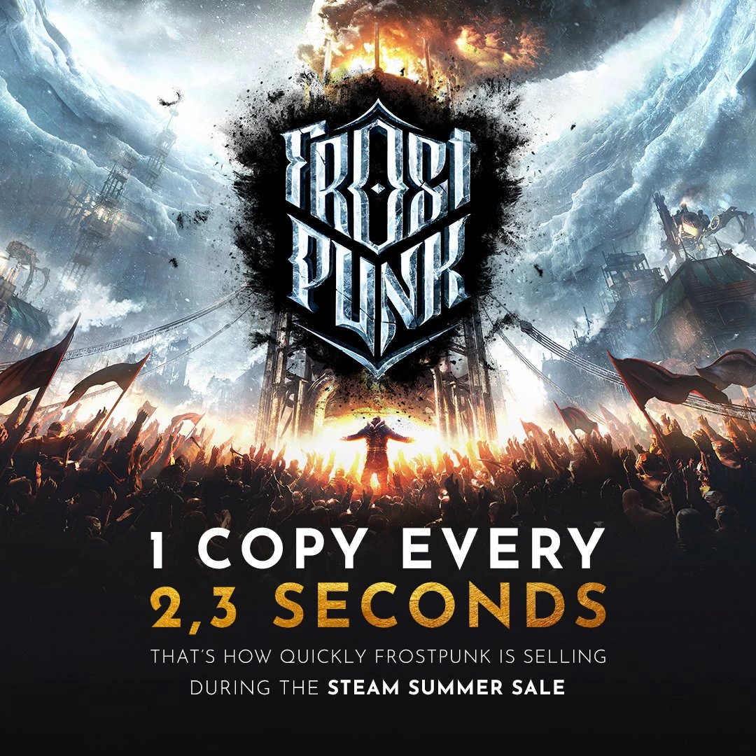 На летней распродаже в Steam продают по копии Frostpunk каждые 2,3 секунды — уже 400 тысяч со скидкой 90% На летней распродаже в Steam продают по копии Frostpunk каждые 2,3 секунды — уже 400 тысяч со скидкой 90%